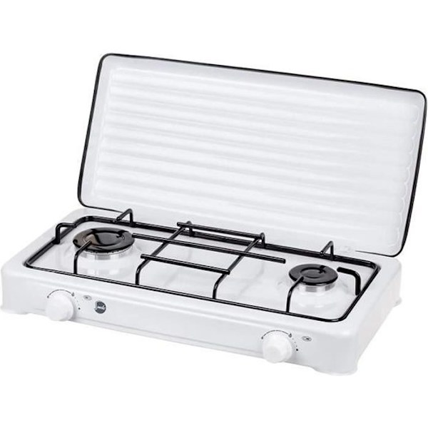 Bärbar gasspis för camping, bärbar spis, 2 justerbara brännare Smile SML-KN-02/1K Blanco