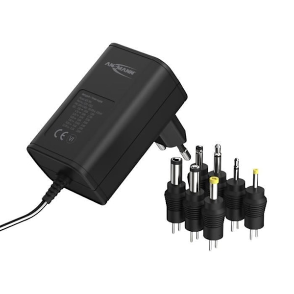 ANSMANN APS 300 universell strömförsörjningsenhet - 12V - 1500mA - 7 adaptrar Svart