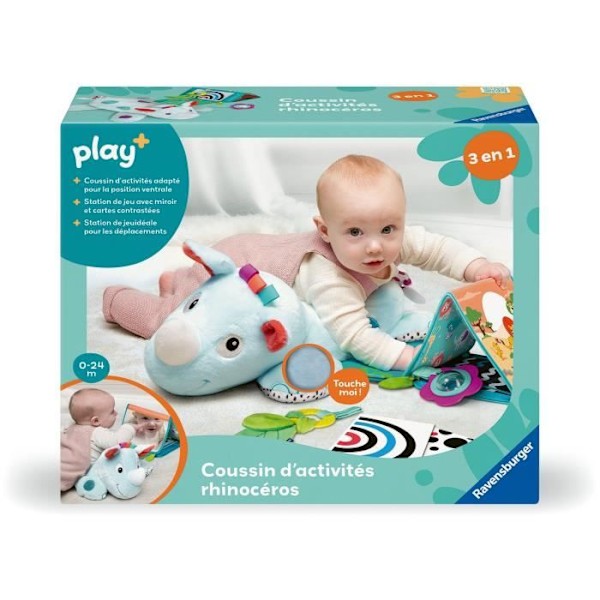Ravensburger play+, Aktivitetskudde - Noshörning, 0-12 månader, Första ålder, bebis Flerfärgad