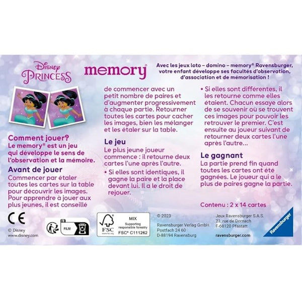 Spelkort Memory Game Disney Princesses RAVENSBURGER familjebrädspel Rosa