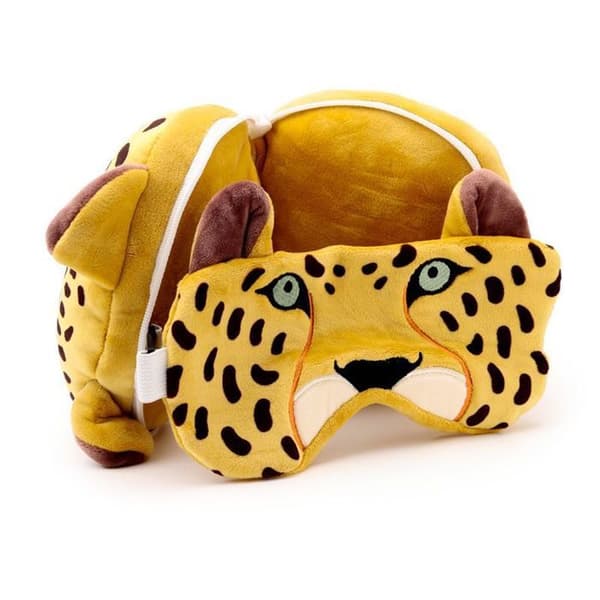 Resefiltkudde 2-i-1 - leopard Puckator Relaxeazzz gul