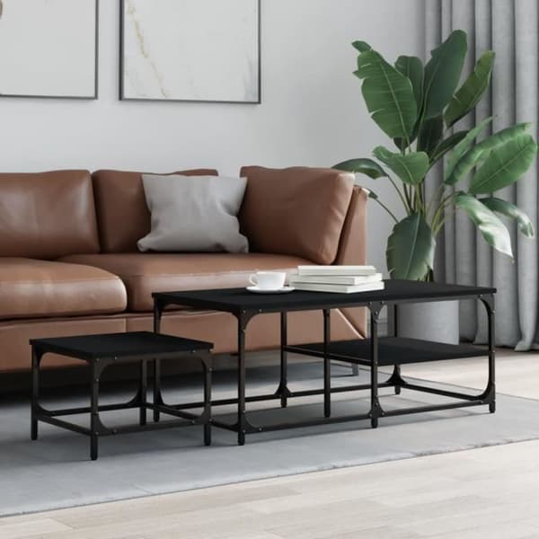 vidaXL Häckande soffbord 2 st Black Engineered Wood 835394