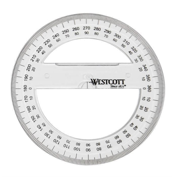 Cirkulär gradskiva - WESTCOTT - 100 mm - Transparent plast - Graverade graderingar - 360 grader