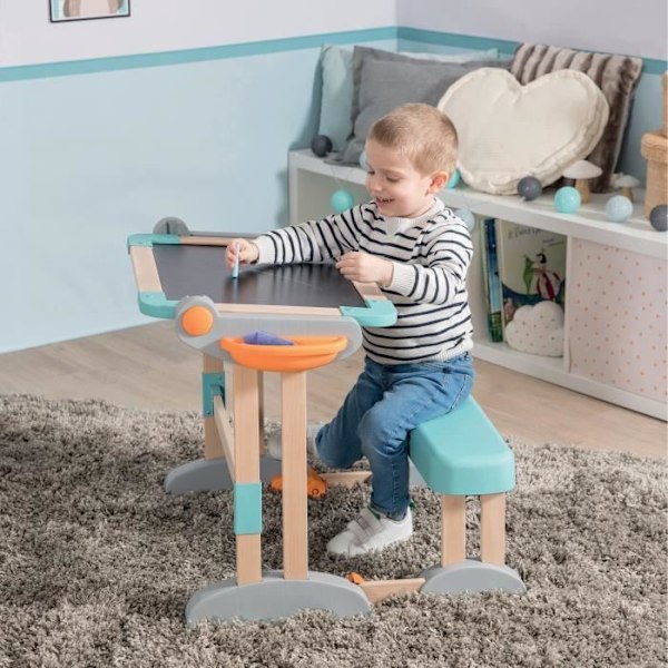 Smoby - Modulo Space Desk - Konvertibel till en dubbelsidig skiva - 80 tillbehör ingår - Från 3 år - 420304 Flerfärgad