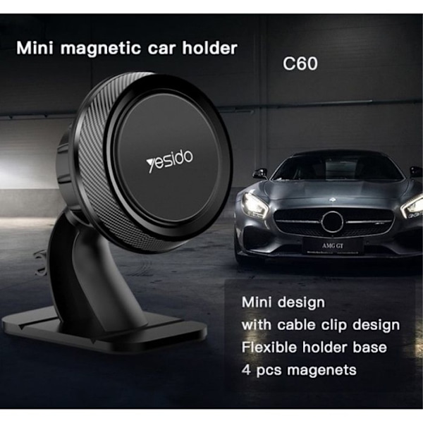 Bilstöd - Yesido - C60 - Magnetisk - Kompakt - Svart Svart