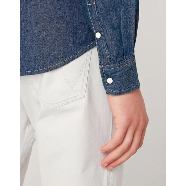 Western Skjorta - Wrangler - Blå Denim - Slim - Långa Ärmar - 100% Bomull Blå jag
