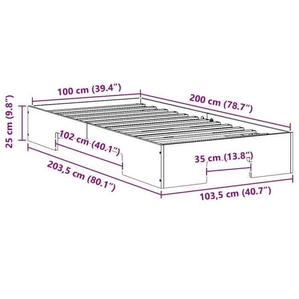 vidaXL Sängram Brun 100 x 200 cm 873045
