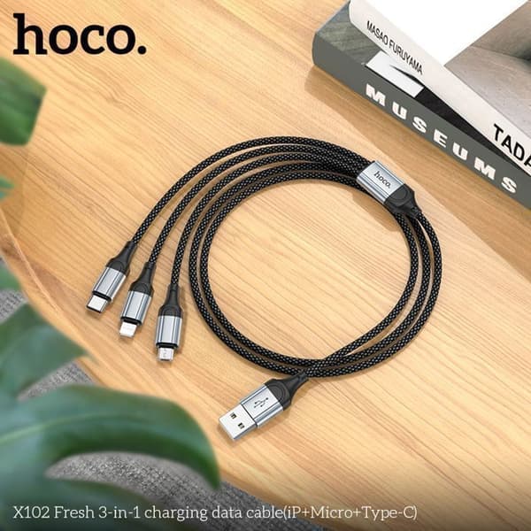 HOCO 3-i-1 USB till Lightning (iP) / USB-C / Micro-USB 1 m - Flätad nylon, 2.4A