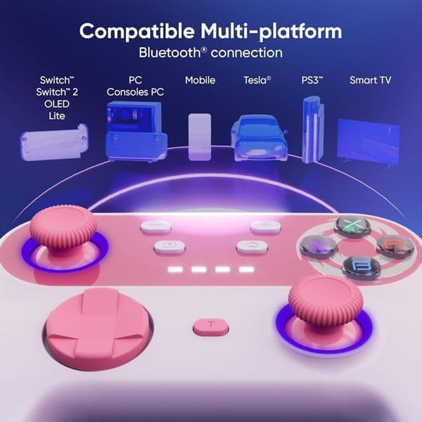 Spelkontroll - ONIVERSE - Walli - Trådlös Bluetooth - Hall Effect joysticks - Kompatibel med Switch & PC Rosa (Godisrosa)