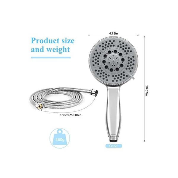 Duschhuvud - Vinabo - 1,5m Slang - Högtryck - Kromad ABS - Ergonomisk Pengar