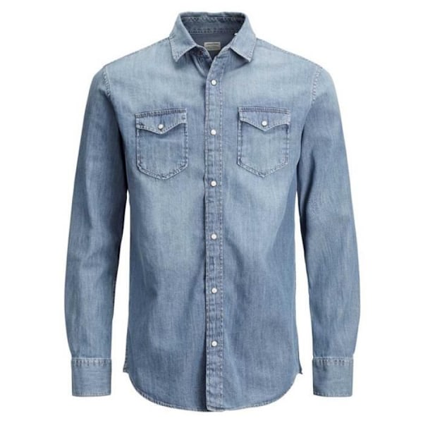 Denimskjorta herr - JACK & JONES - Medium Blue Denim - Långa ärmar - Skjortkrage - Vanlig Blå jag