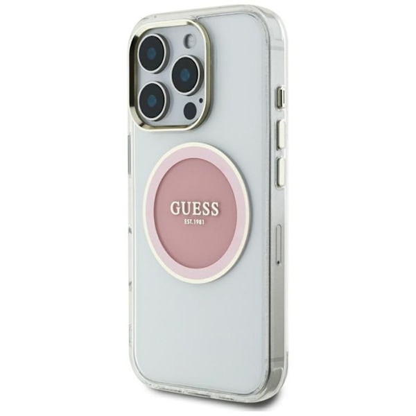 Coque Guess IML Metal Färgad Cirkel Klassiska Logotyp MagSafe för iPhone 16 Pro Max (rosa)
