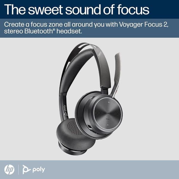 Hörlurar - POLY - Voyager Focus 2 USB-C - ANC 3 nivåer - Bluetooth & USB-C - Poly Acoustic Fence mikrofoner