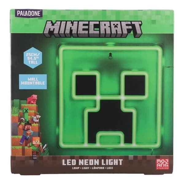 Väggdekoration - PALADONE - PP14020MCFVN - Grön neonskylt - Creeper-mönster - Väggfäste