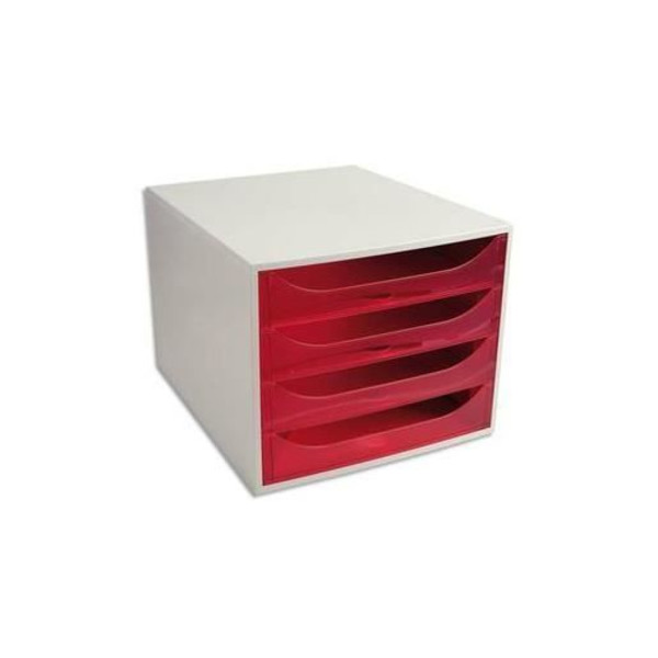 ECOBOX Unit med 4 lådor Office grå/hallon transparent