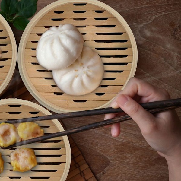 Relaxdays bambustång, asiatisk ångkokare med 3 våningar, för Dim Sum, ris, bambustång, Ø 24 cm, natur. ljusbrun