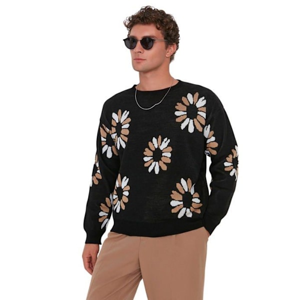 Pullover - Tröja Trendyol Oversized Pullover med rund hals Blommig träningsoverall för män Svart S