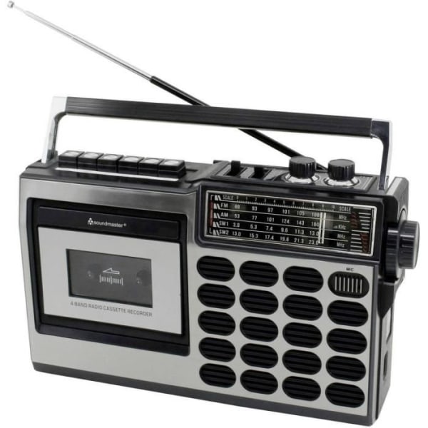 SOUNDMASTER RR18SW Bärbar radio med kassettbandspelare och AM/FM/SW analog tuner - Svart
