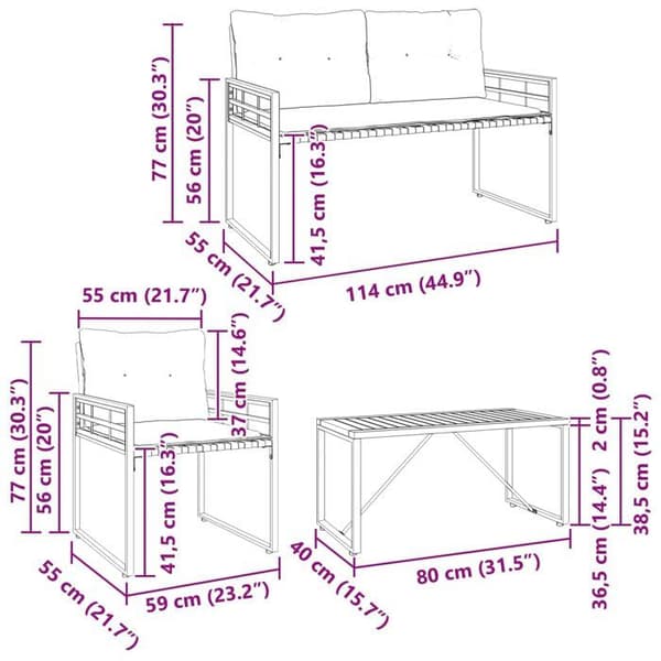Utemöbler Set - vidaXL - Kräm - Massivt Akaciaträ - Lackerad Stål - Avtagbara Kuddar