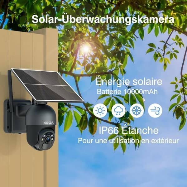 Utomhus säkerhetskamera - XEGA - Xega - Trådlös - 2K PIR - Solenergi