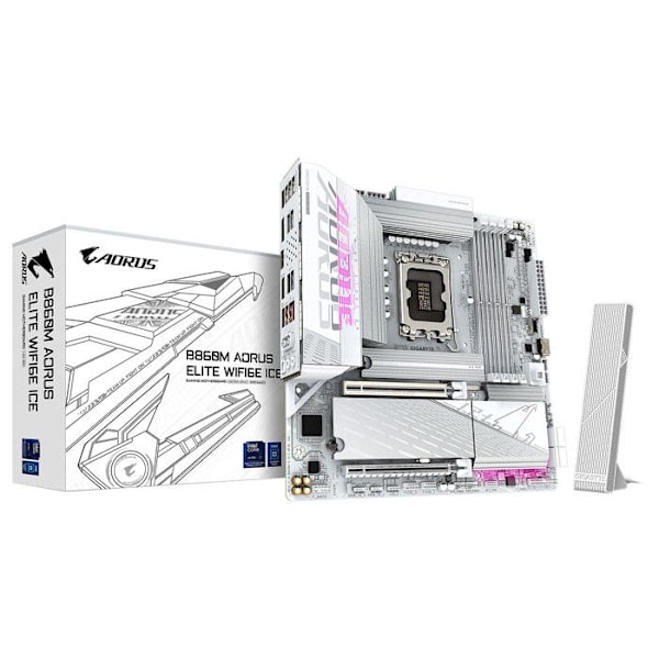 B860M A ELT WF6E ICE Gigabyte B860M AORUS ELITE WIFI6E ICE - Moderkort Micro ATX Sockel 1851 Intel Z890 Express - 4x DDR5 - M.2 PCI