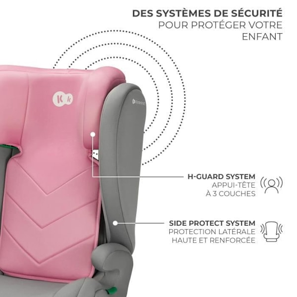 I-size bilbarnstol 100-150 cm - KINDERKRAFT I-SPARK - Booster för barn - Snabbinstallation - Säkerhetssystem - Rosa