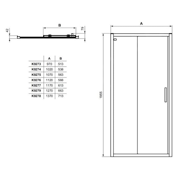 Ideal Standard Connect 2 Skjutdörr, 2 dörrar, 1050 mm, svart / klart glas K9274V3