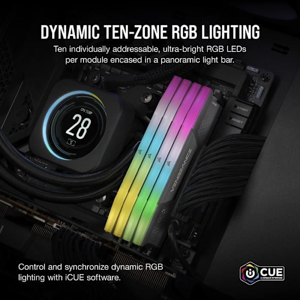 RAM-minne - CORSAIR - Vengeance RGB DDR5 RAM 32GB (2x16GB) 6000MHz CL36 AMD Expo iCUE-kompatibel - Grå (CMH32GX5M2E6000Z36)