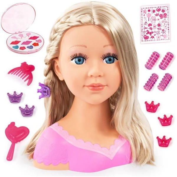 BAYER DESIGN - Charlene Super Model Blond Styling Head med Makeup rosa och lila