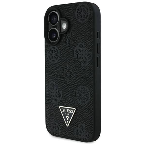 Coque Guess Grained Hot Stamp Peony Triangle Logo MagSafe för iPhone 16 (svart)