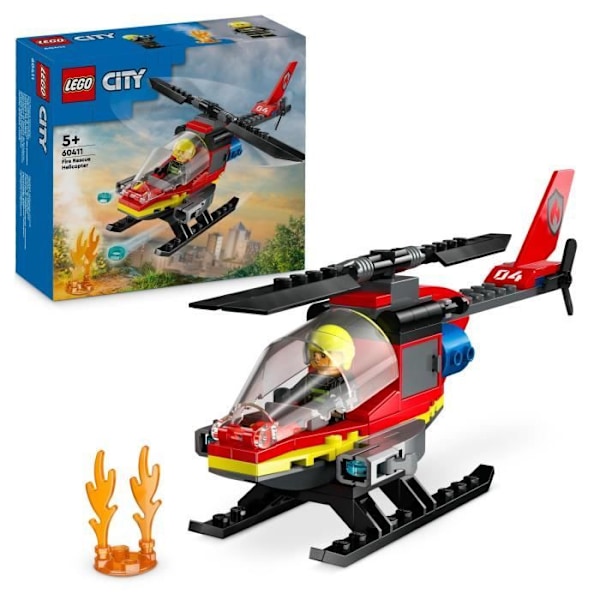 LEGO® 60411 City brandräddningshelikopter, leksak med minifigurer för brandmanspilot, present till barn