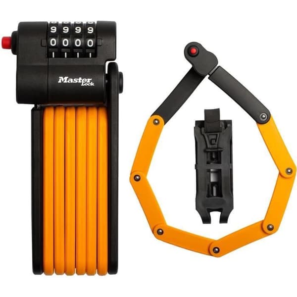 Kodat cykellås - MASTER LOCK - 8336EURDPRO - Härdat stål, programmerbar kombination, stöd ingår Orange