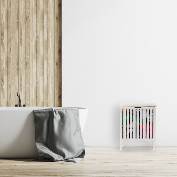 Relaxdays Tvättkorg med sits, Badrumsstubbe, rustik stil, 40l, trä/tyg, 53 x 41 x 41 cm, vit Vit