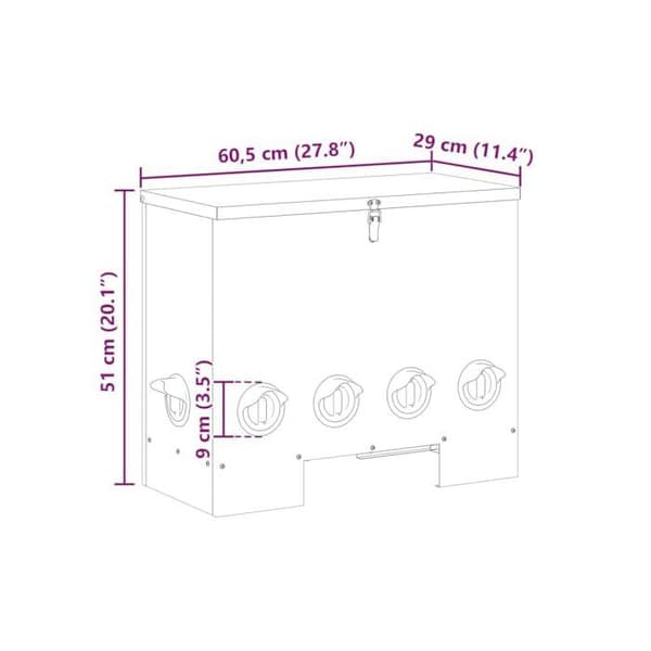 Hönsfoder - vidaXL - Silver - Galvaniserat stål - 60,5x29x51 cm - Kapacitet 25 kg - Väderbeständig