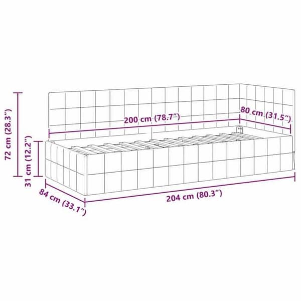 vidaXL Vinkel sängram Gul 80 cm x 200 cm Sammet 42016374