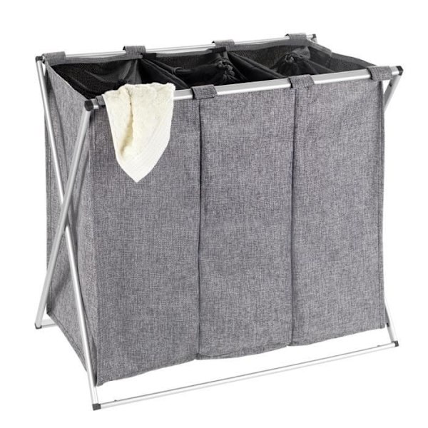 Tvättkorg - WENKO - Trio - 3 fack - 130L - Aluminium och gråmelerad polyester Ljunggrå