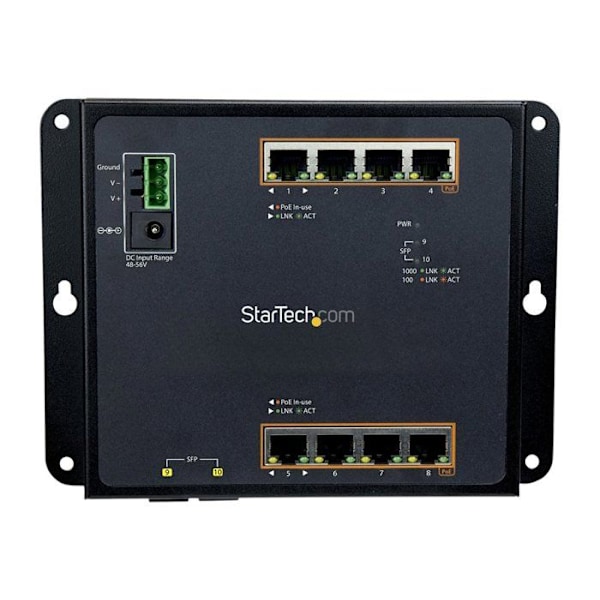 STARTECH 8-portars PoE+ och 2-portars SFP Managed Gigabit Ethernet-switch - väggmonterad industriell nätverksswitch