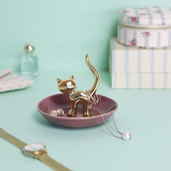 Porte-bijoux - Balvi - Katt - Gyllene porslin - Elegant design - Mått 9x10x10 cm gyllene