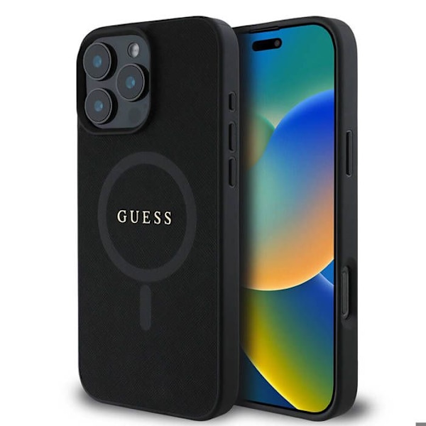 Coque för iPhone 16 Pro Max - Guess Saffiano Classic Logo MagSafe (GUHMP16XPSAHMCK) - Svart