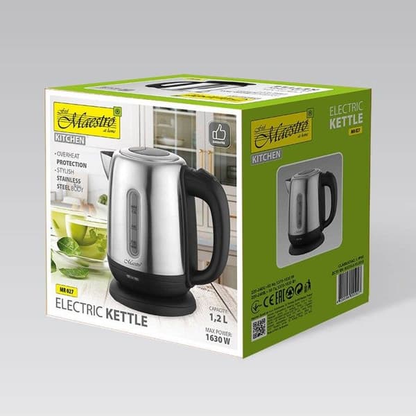 Elkettle - MAESTRO - MR-027 - 1,2 L - Rostfritt stål - 360° bas