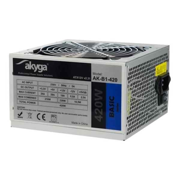 Akyga AK-B1-420 strömförsörjning - ATX12V 2,31 - 420W - PFC - galvaniserat stål Grå