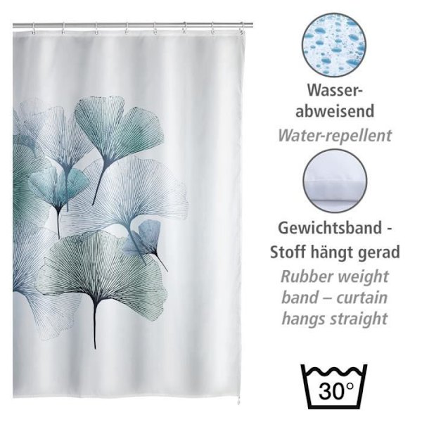 Duschdraperi - WENKO - Ginkgo - 180x200 cm - Polyester - Anti-mögel Flerfärgad