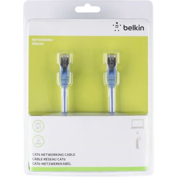 Belkin A3L981BT10MBLHS RJ45 CAT 6 S-FTP Nätverkspatchkabel 10 m Blå med monteringsspärr 1 st.
