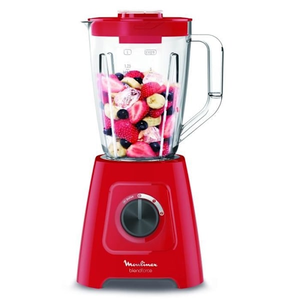 MOULINEX elektrisk mixer, mixer, 600 W, 1,25 L skål, 5 program, 4 avtagbara blad, Smoothies, krossad is, Blendforce LM420510