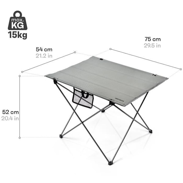 Meteor Viator Grey Folding Tourist Camping Bord 75 x 54 x 52 cm Grå