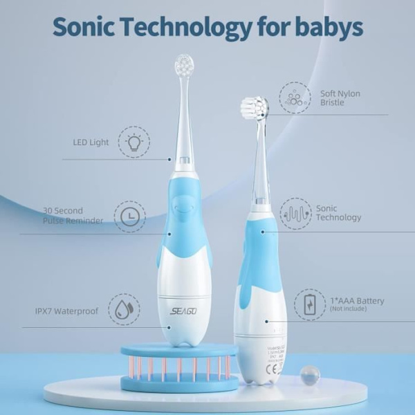 Sonic tandborste för barn SEAGO SG-513 Blå, 1xAA 1.5V (ingår ej), 4 munstycken blå