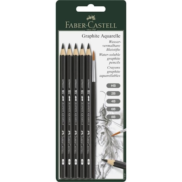 Grafitkritor akvarell - FABER-CASTELL - Set med 5 - Svart - Med pensel - För vuxna Svart