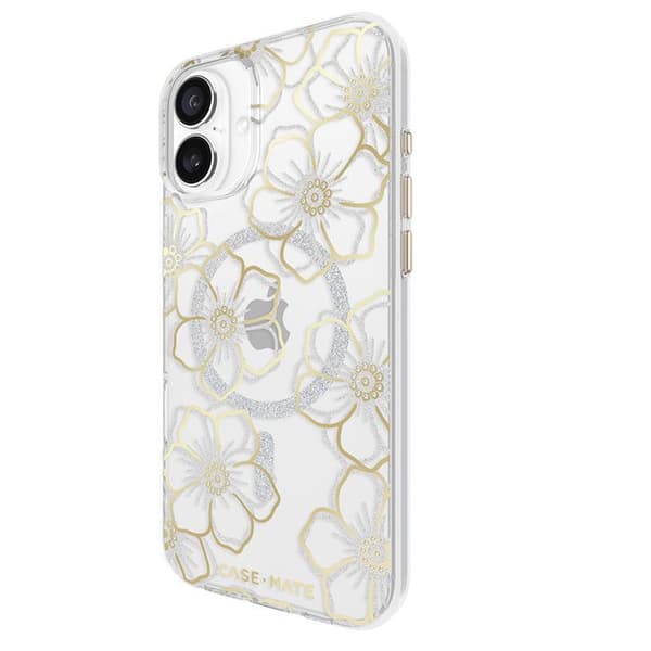 Skyddsskal - CASE-MATE - Mate Floral Gems - Guld - Halvstyvt - Kompatibel med iPhone 16 Plus Guld