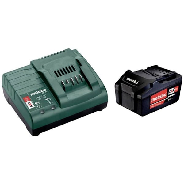 Batteripaket + SC 30 Laddare - METABO - 18V - Li-Power - 4,0 AH - Svart Svart
