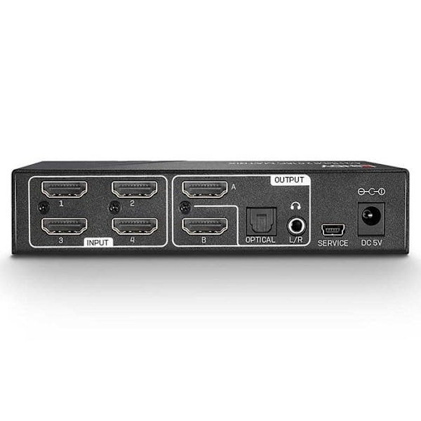 HDMI-switch - LINDY - 4K 60Hz - 4 ingångar - 2 utgångar - Optisk och analog ljud
